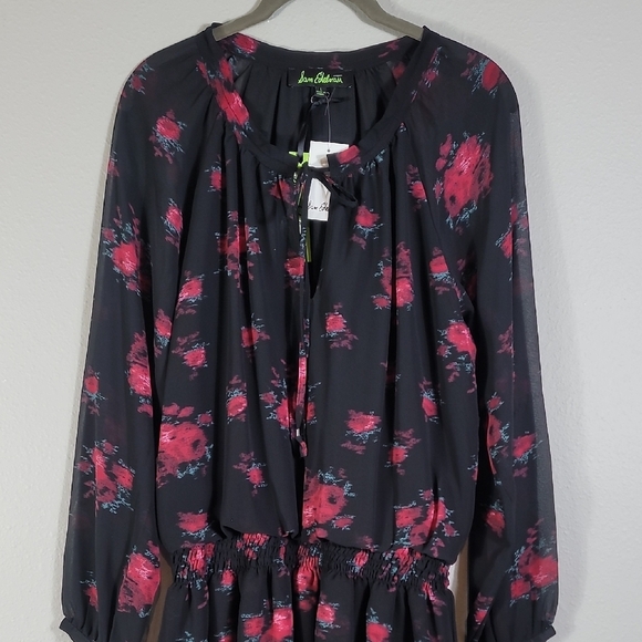 NWT Sam Edelman Russian Romance Dress Size L Whimsigoth Dark Floral Mini Ruffle - Picture 3 of 14